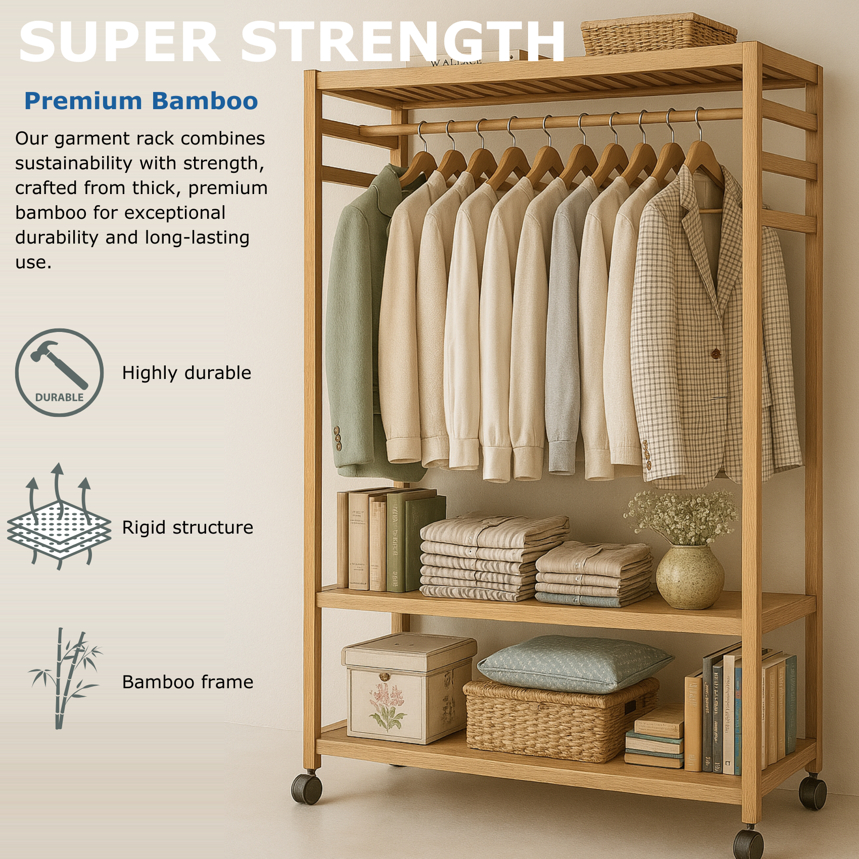 Rolling Clothes Rack - Portable